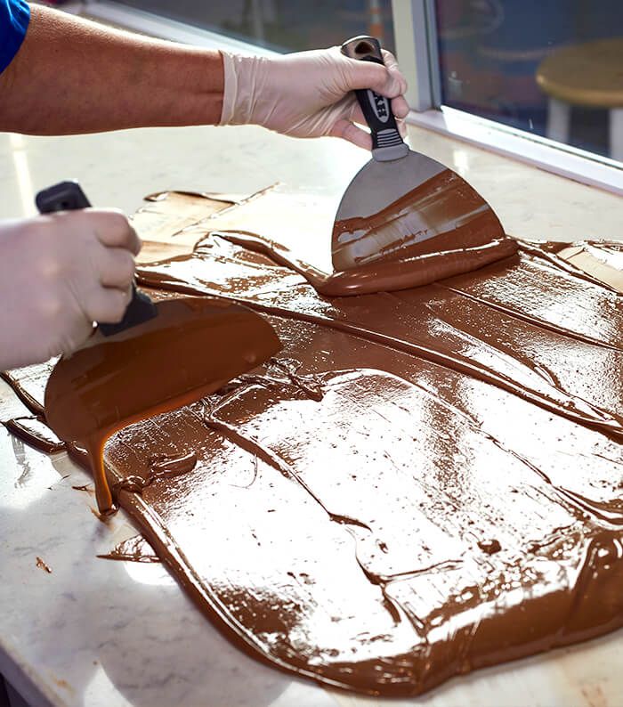 Chocolate being spread out.